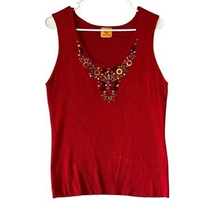 Ruby Rd. Women's Red Knit Tank Top Beaded Embellished Ribbed *no Size‎